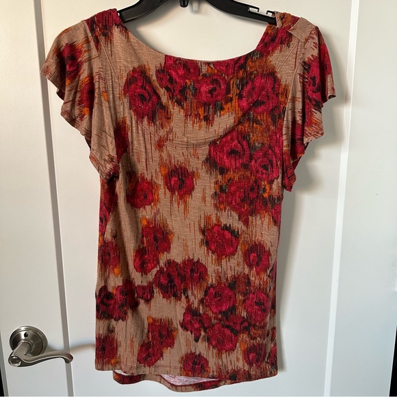 Anthropologie Roses in The Rain Floral Knit Top by One.September Red Tan - Picture 3 of 4